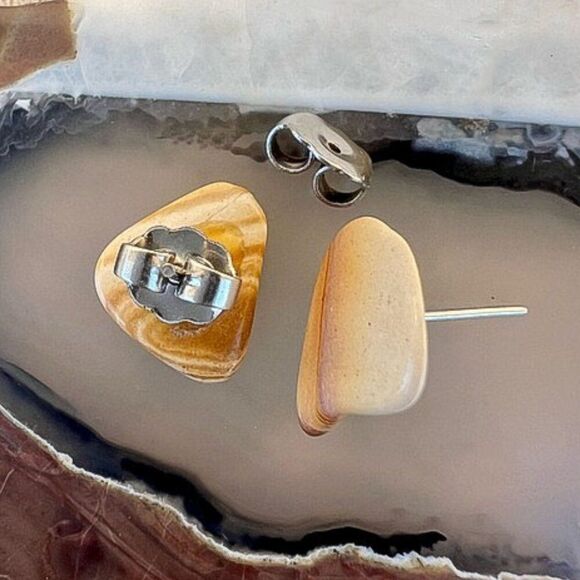 Vintage Natural Picture Jasper Gemstone Post Earrings - Picture 3 of 8